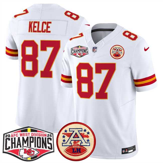 Men's Kansas City Chiefs #87 Travis Kelce White F.U.S.E. 2024 AFC West Division Champions Vapor Limited Stitched Jersey,We sell and wholesale Men's Kansas City Chiefs #87 Travis Kelce White F.U.S.E. 2024 AFC West Division Champions Vapor Limited Stitched Jersey on line form chian!